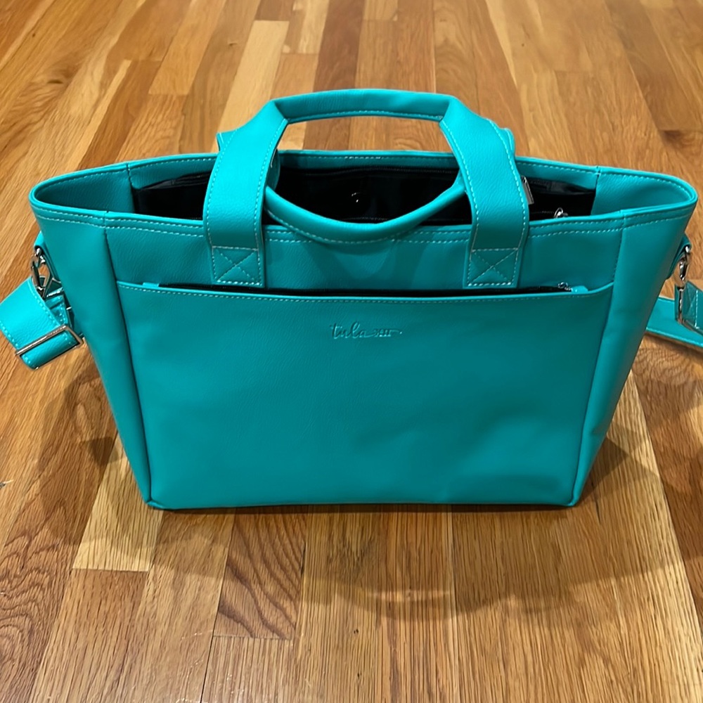 Teal Tula planner bag with cross body strap